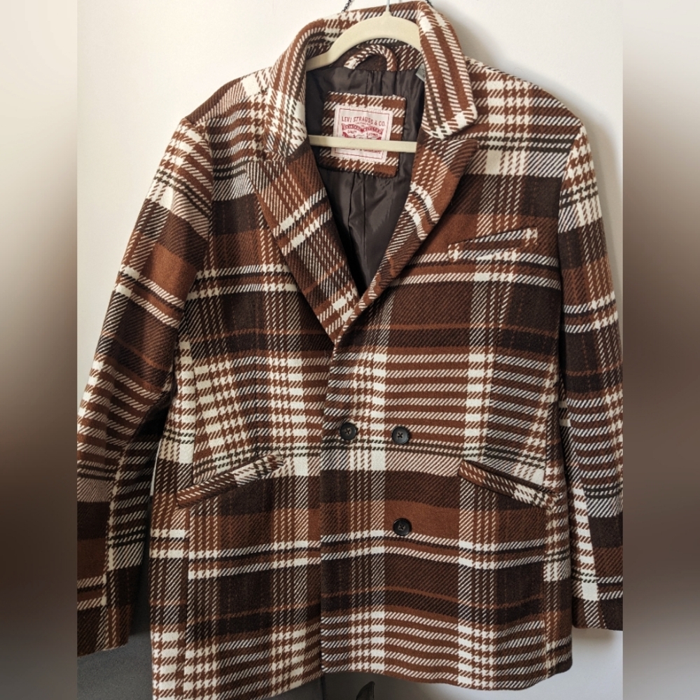 Levi's Brown Plaid Double-Breasted Women's Blazer